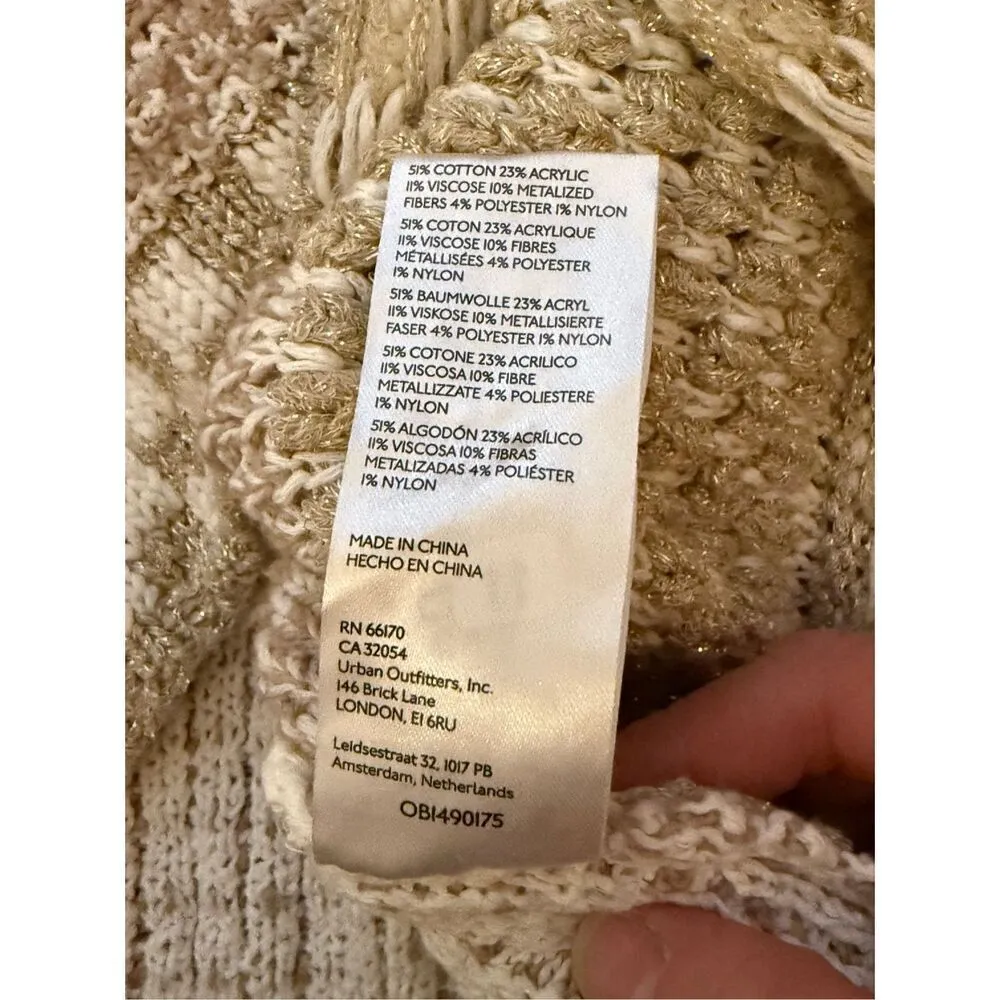 Anthropologie Elliotte Lurex knit halter tank neckline, cream, tan, metallic gol - Image 9