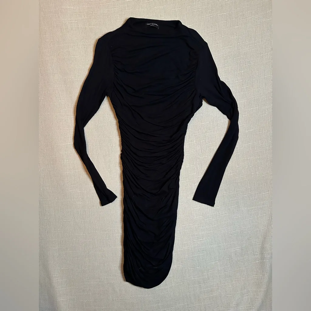Naked Wardrobe Ruched Long Sleeve Cutout Minidress Bodycon Black Stretch Small - Image 3