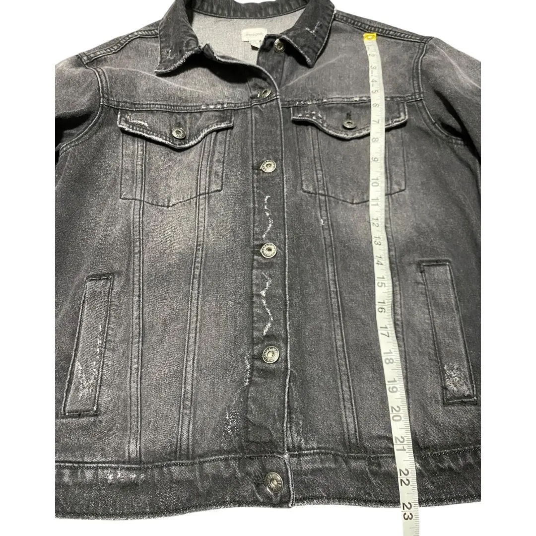Sneak Peek Women’s Denim Jacket Size Medium Faded Black Distressed Jean Jacket - Image 7