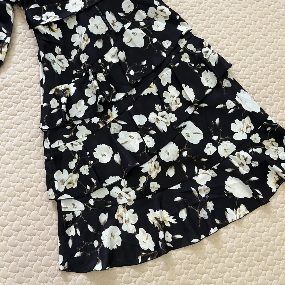 NWOT Alice+Olivia Kye Ruffle Floral Print Crepe Midi Dress 10 Lined Knee length - Image 10