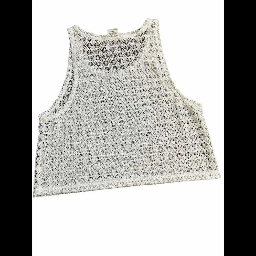 VS Pink Boho Hippie Trendy Crochet Crop Tank Swim Cover Small White - Image 6