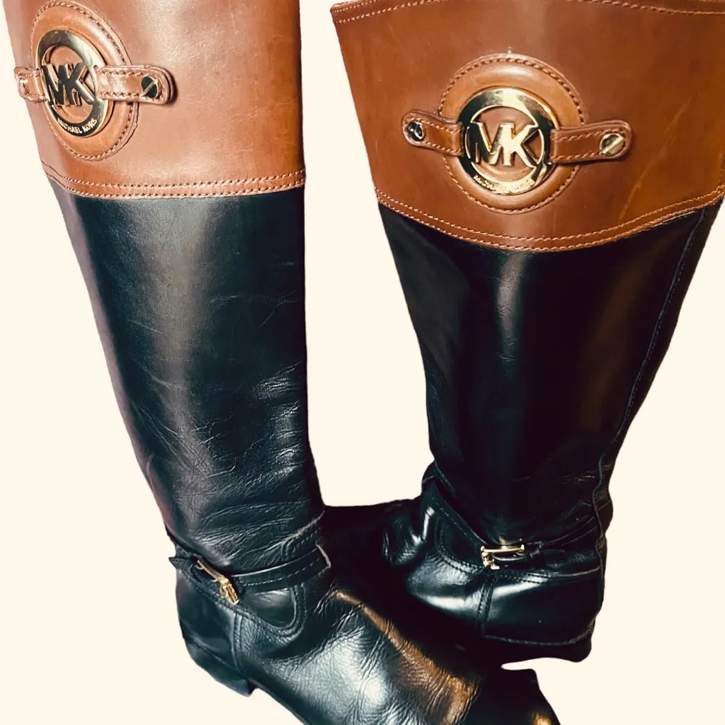 Michael Kors Fulton Harness Boot Black/Mocha Brown Leather Boot - Image 4