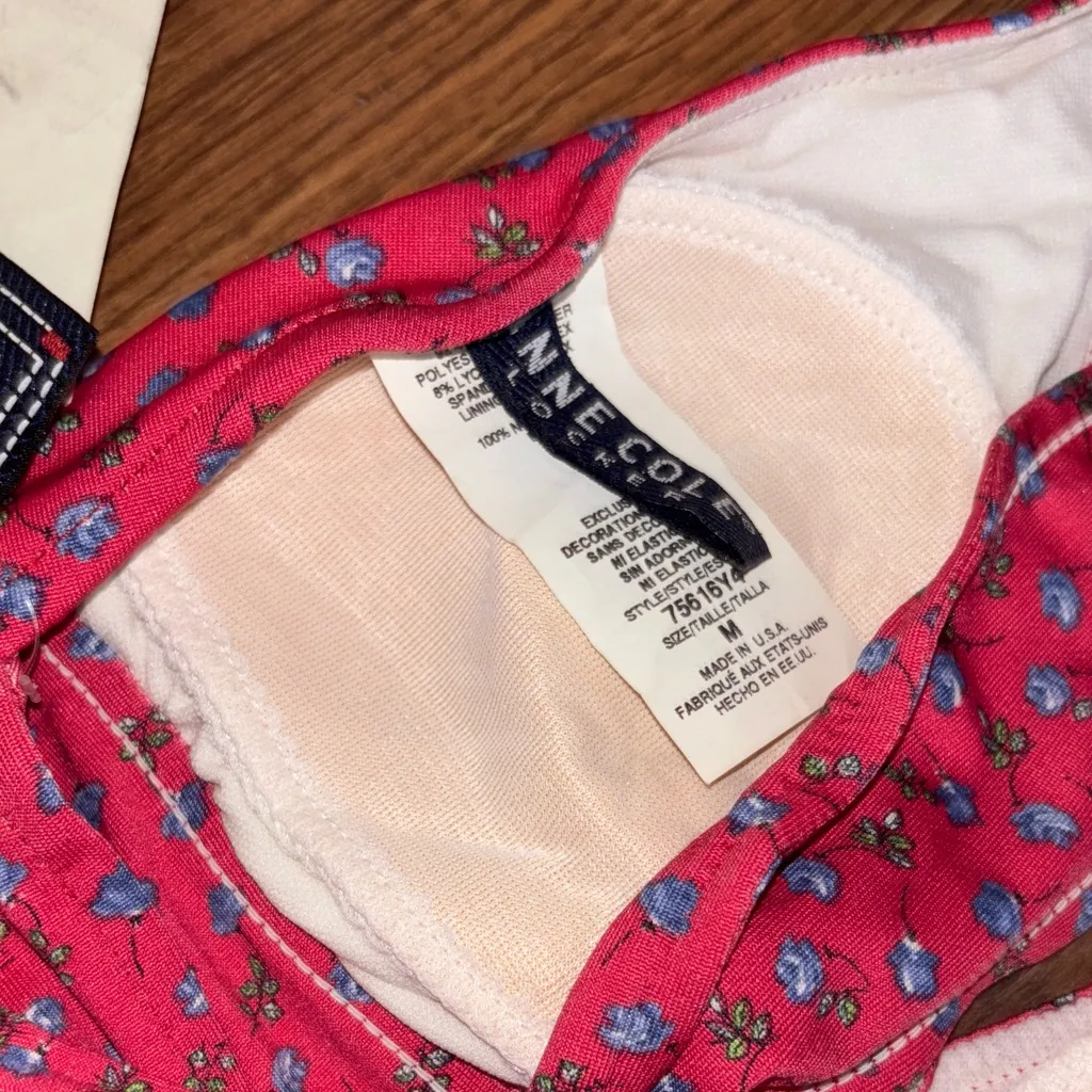 Anne Cole Red Floral Bikini Triangle Halter swim Top - Image 8