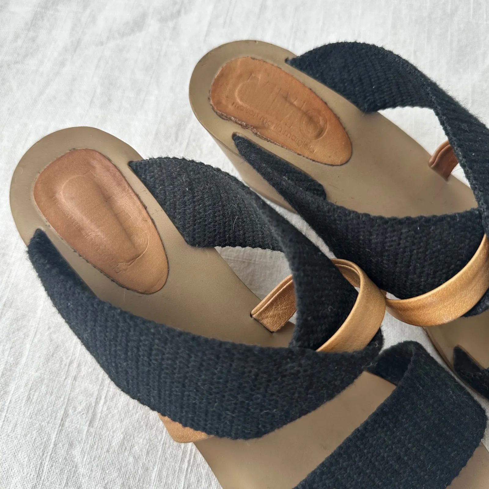 MM6 Maison Margiela Wedge Sandals Black Fabric Strappy Slip On Slides 37‎ Size 7 - Image 2