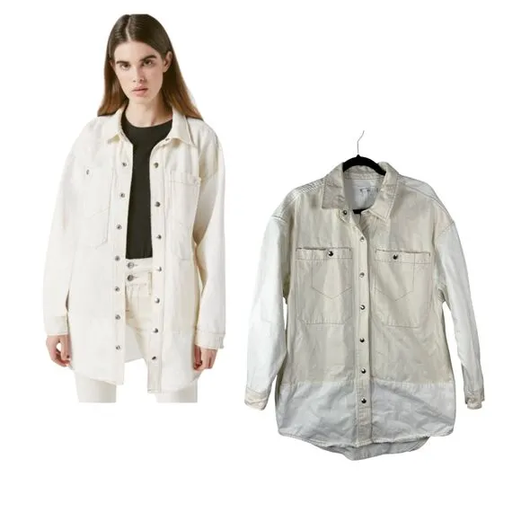 FRAME Denim Oversized Shirt Jacket Shacket Vintage White Multi Size S/M - Image 2