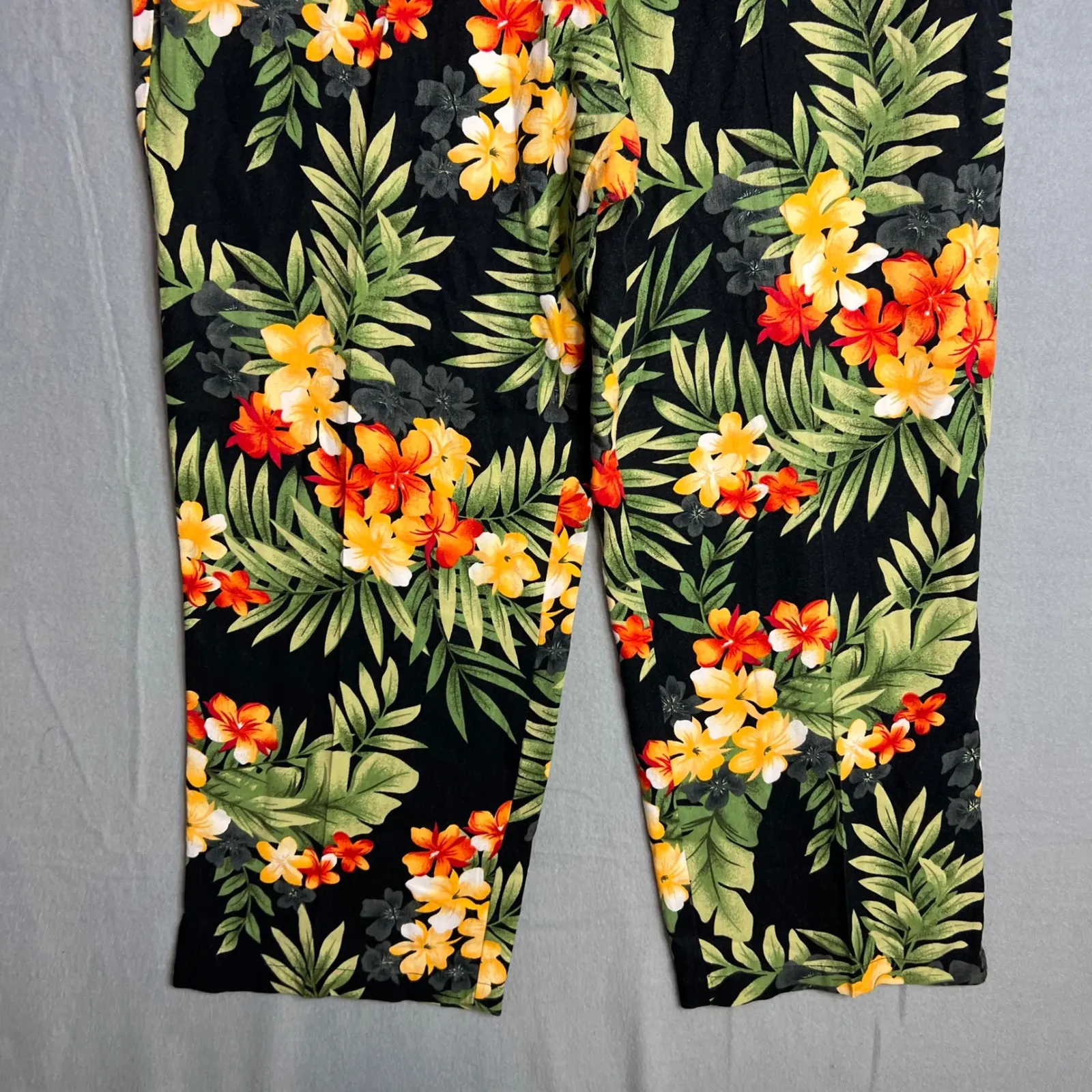 White Stag Womens Tropical Wide Leg Ankle Pants Size XL Rayon Black Botanical - Image 5