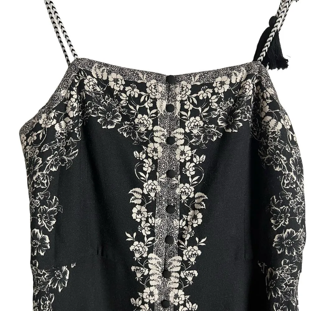 Alice + Olivia Glinda Tassel Sleeveless Floral Block Print Black Mini Dress 10 - Image 4