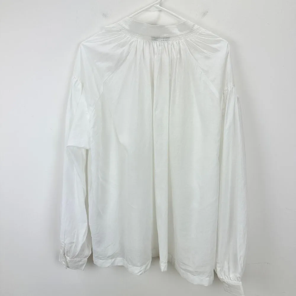Madewell Shirred Long Sleeve Lightweight Flowy Blouse Cotton White Large NWT - Image 13