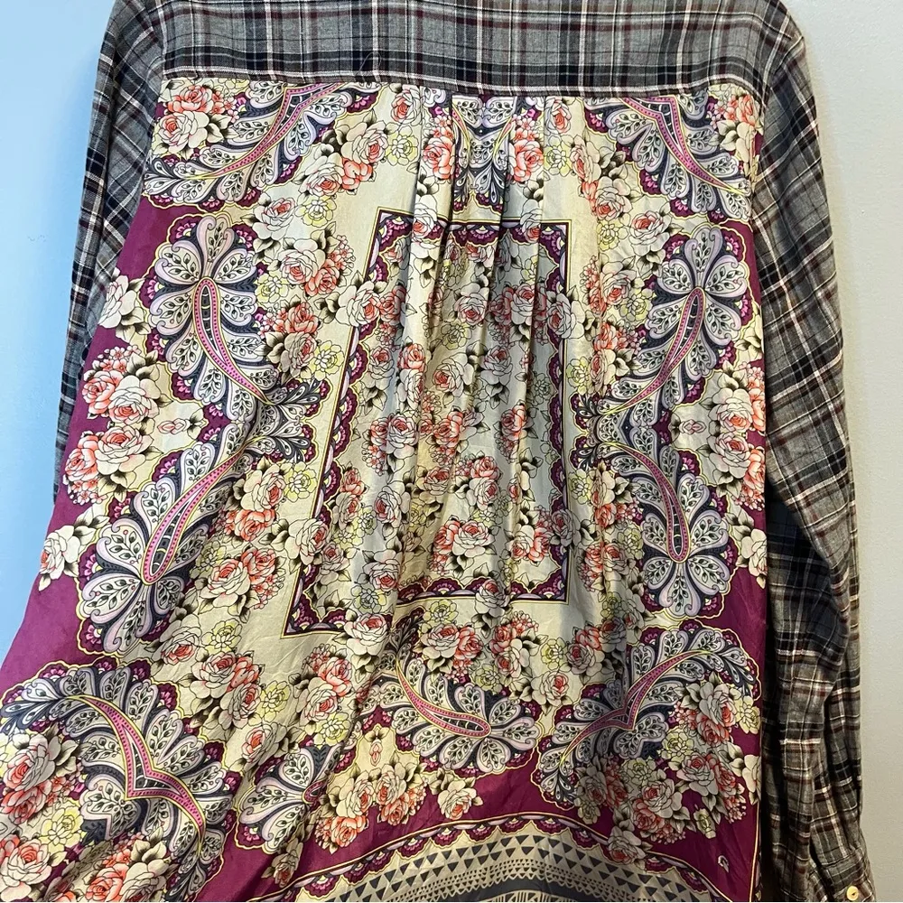 Johnny Was 3J Workshop Top Altivo Scarf Back Plaid Button Up Sz M EUC - Image 11