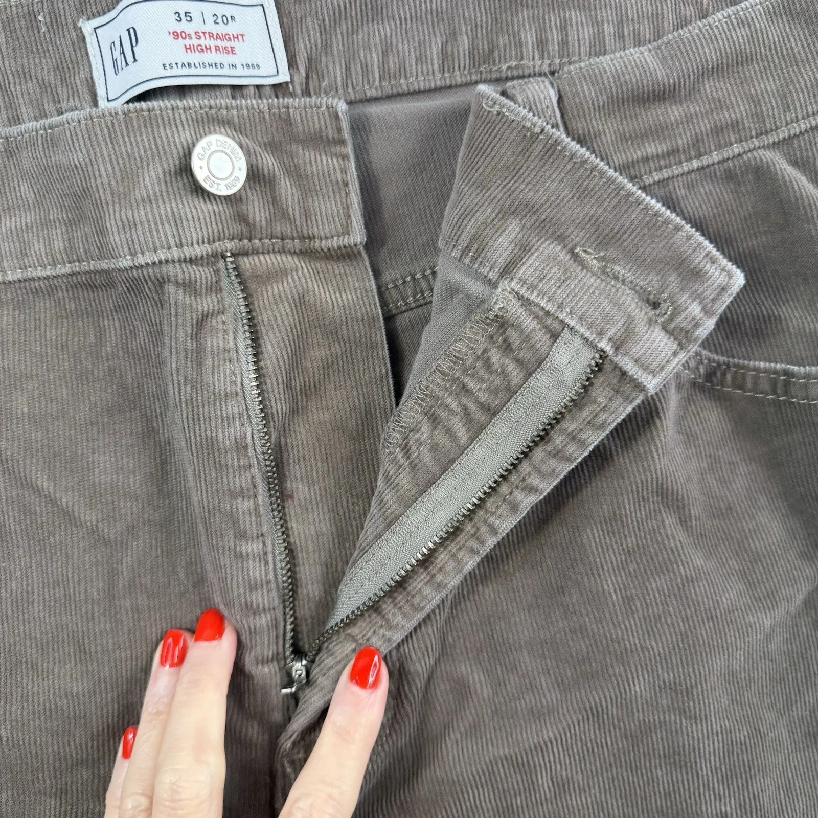 Gap Sz 35 20 High Rise Corduroy '90s Straight Pants Plymouth Rock Brown Grunge - Image 6