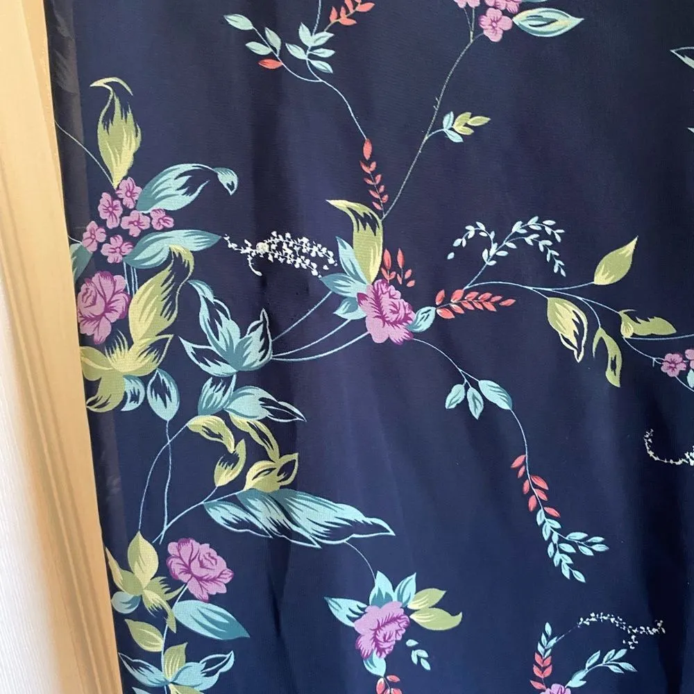 Bice 100 % polyester size 12 vintage retro blue floral maxi midi skirt lined - Image 3