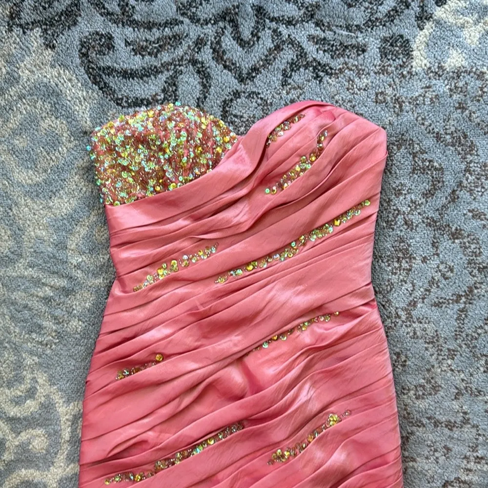 Faviana Couture Embellished Layered Cocktail Dress Pink Sorbet 6 - Image 3