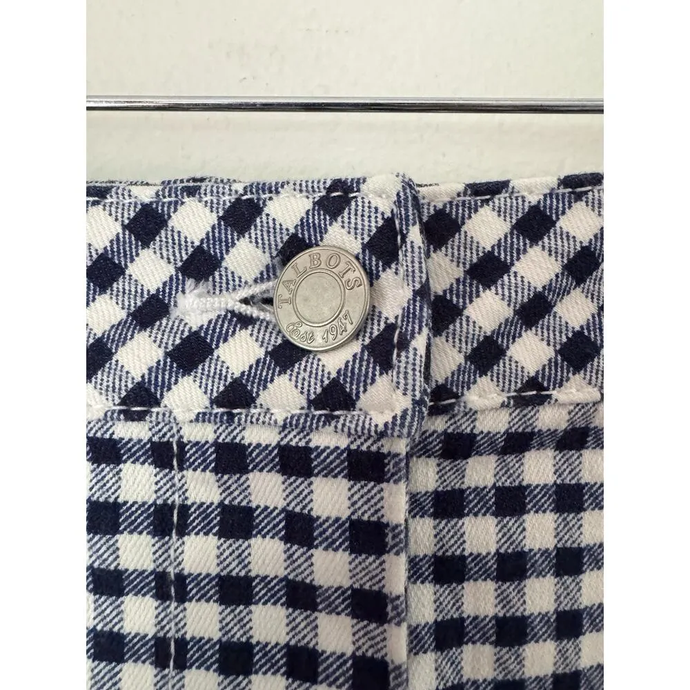 Talbots Blue & White Gingham Plaid Denim Knee Length Skirt Sz 10 Preppy Coastal - Image 4