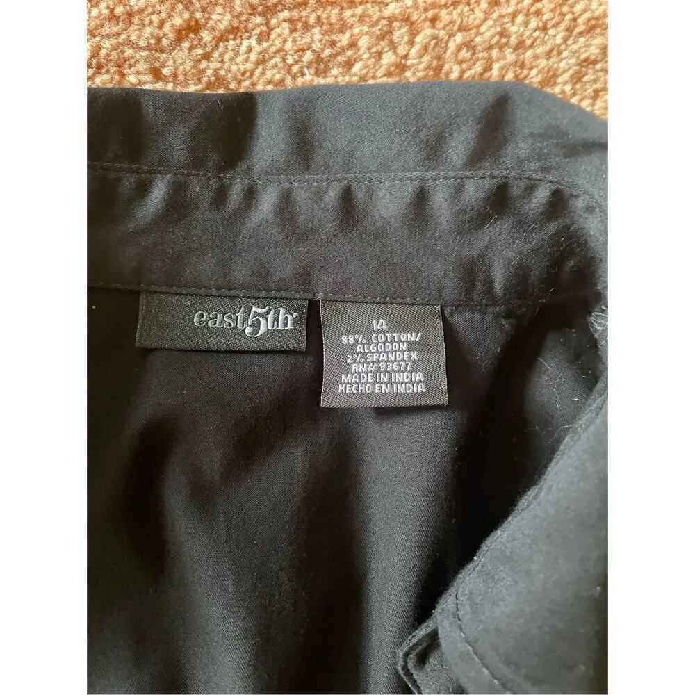 East 5th Top Womens Black Stretch Mock Wrap Self Tie Bow Size  14 Zip Rhinestone - Image 4