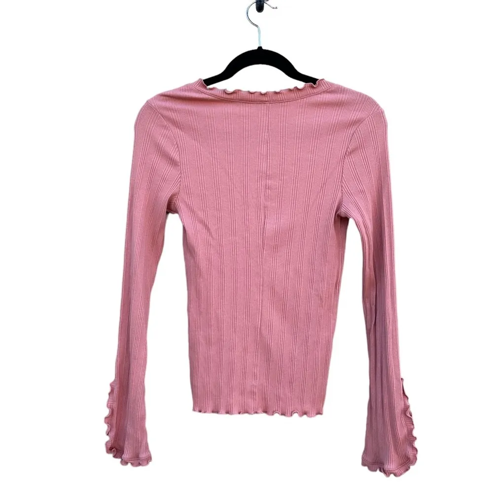 Intimately Free People Fall For You Pink Ruffle Stretch Long Sleeve Shirt Medium - Image 2