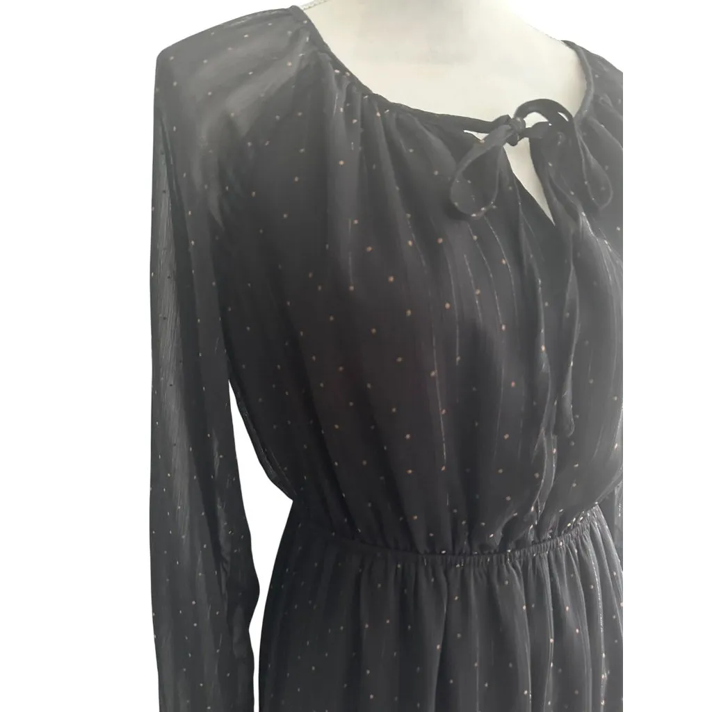 GILLI Black Brown Polka Dot Long Sleeve Dress Size Small - Image 3