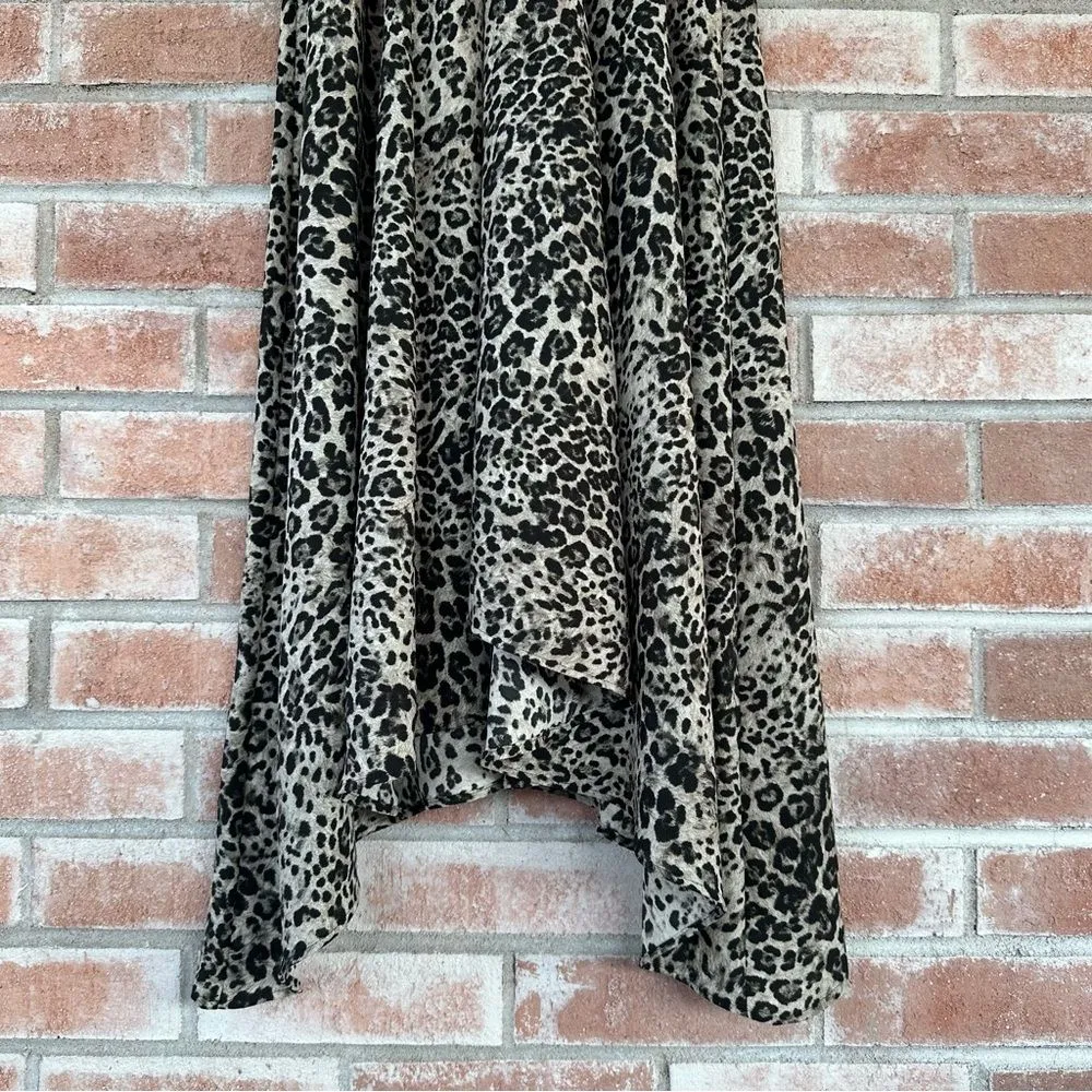 Banana Republic Leopard Animal Print Midi Dress Long Sleeve Women’s 2 Gray Black - Image 4