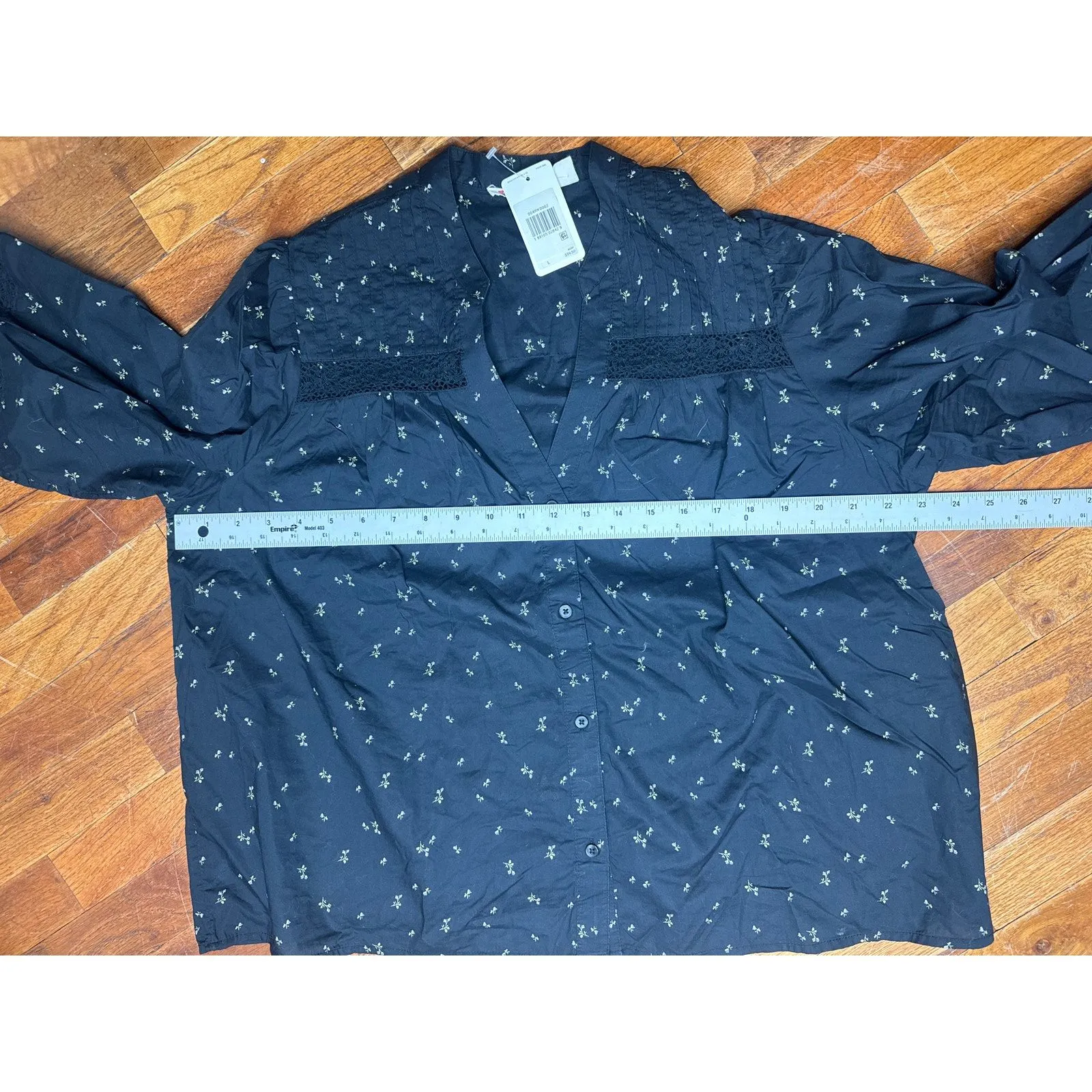 NWT Levi’s Madeline Long Sleeve Blouse Women’s Large Black Floral 100% Cotton - Image 3