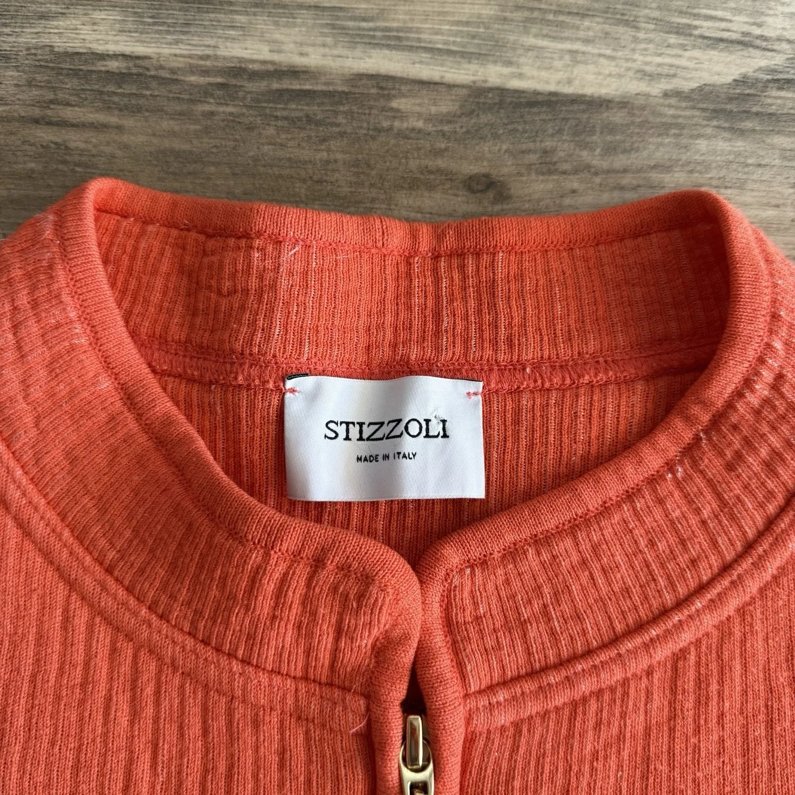 Stizzoli Orange Textured Zip Jacket Made in Italy Women’s Size 48 Knit Sleeve - Image 2