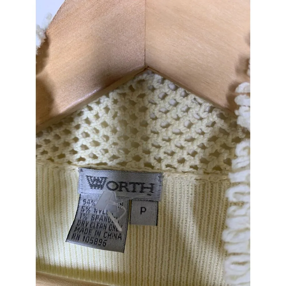 Worth Womens Size P Cardigan Sweater Ivory Pockets Grandmacore Crochet - Image 5