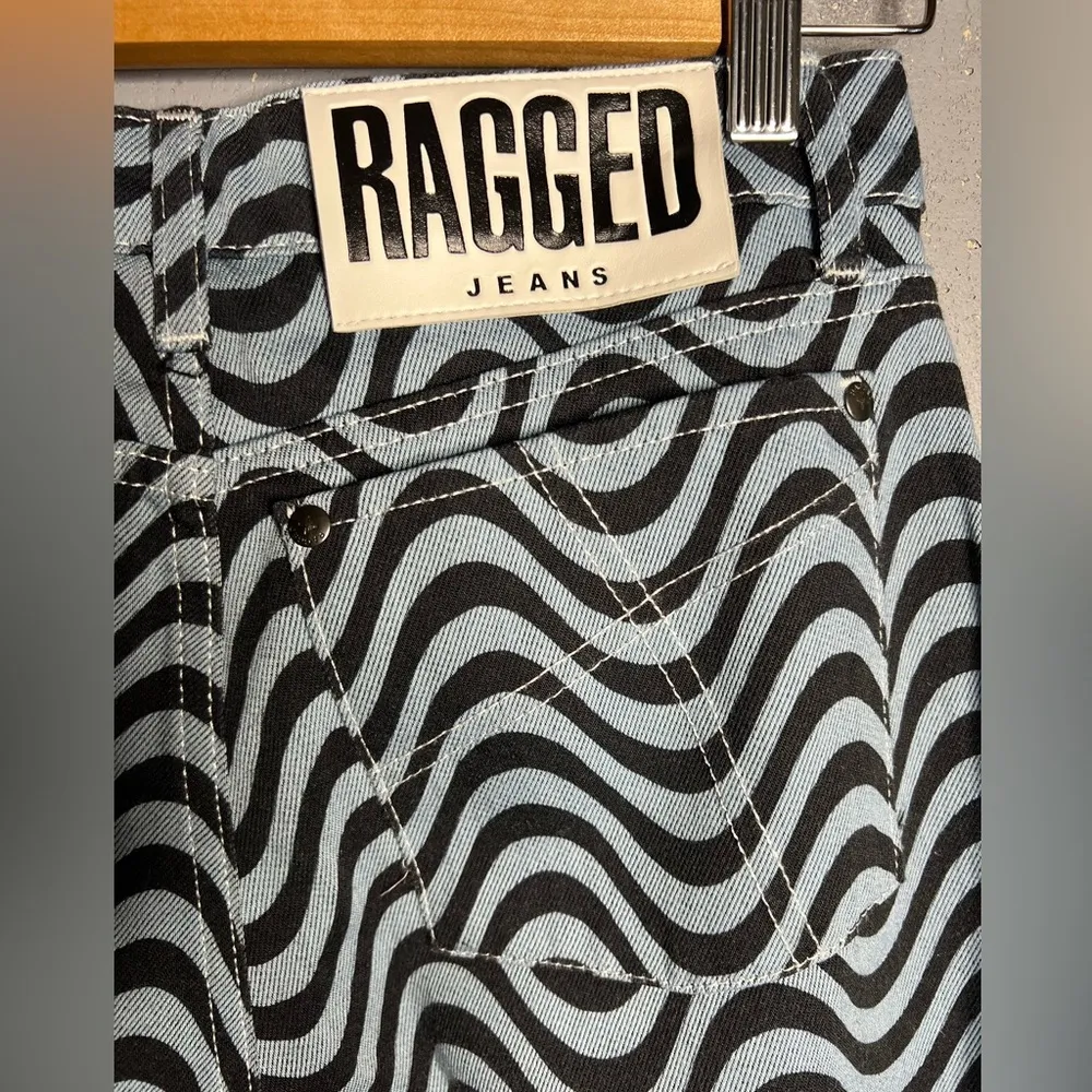 Ragged Priest Black and White Wave Dad wide leg jeans goth emo rave 26 - Image 6