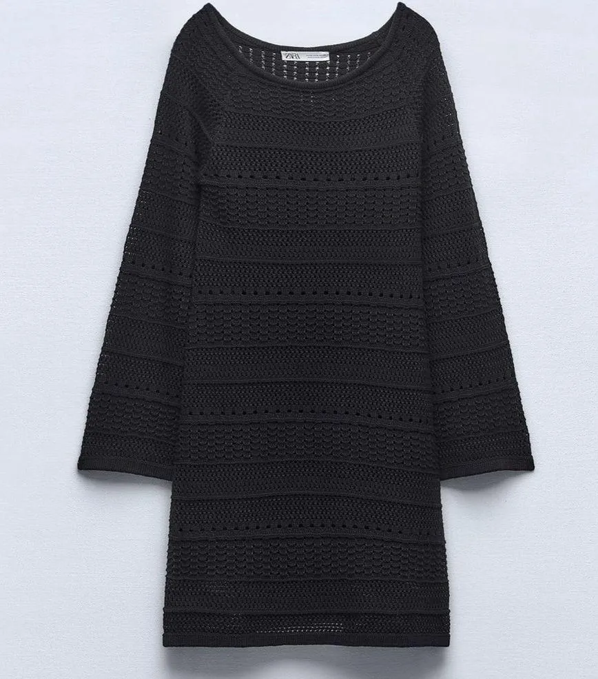 Zara NWT black knit crochet mini dress / cover up - Image 5