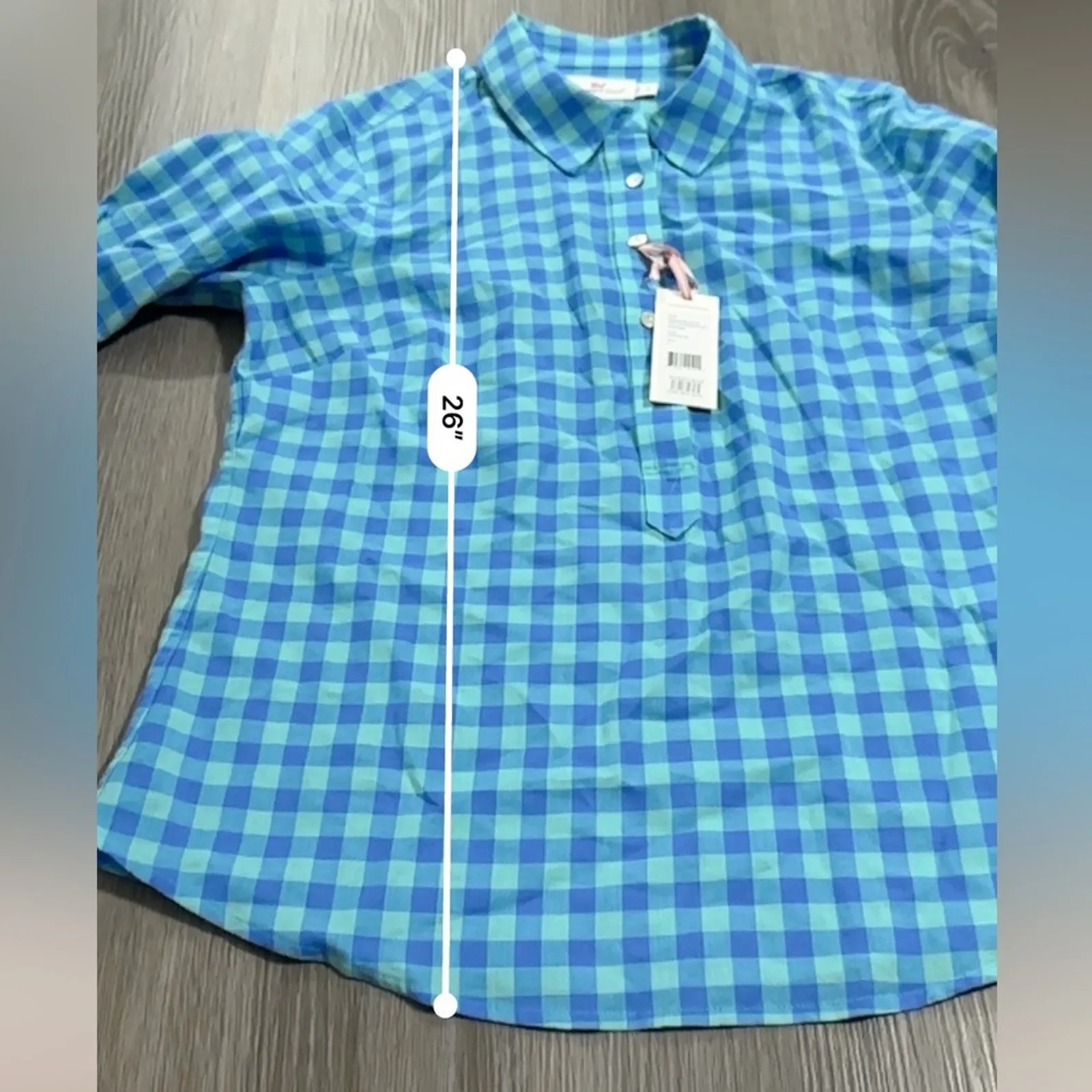 Vineyard Vines Three Color Gingham Button Down Popover in‎ Capri Blue Size 8 - Image 8