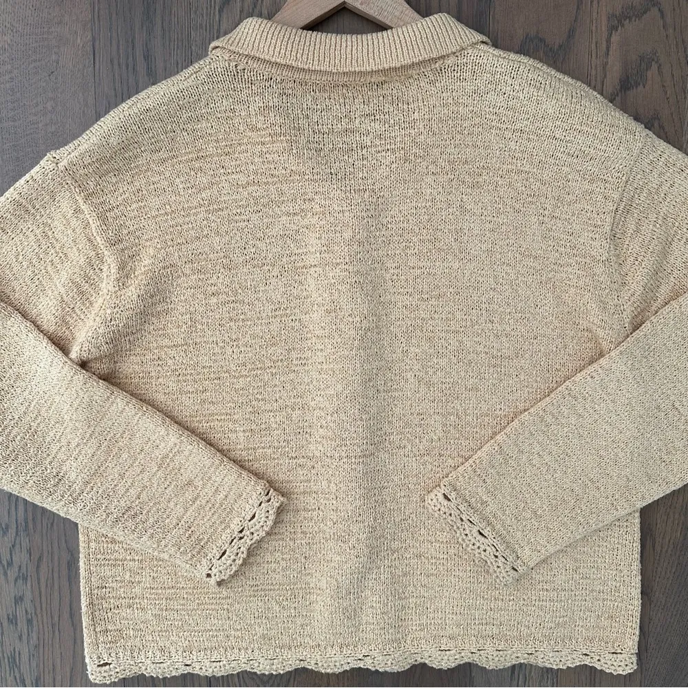 St. John Knit Button Front Cardigan Sweater with Crochet Trim in Yellow Medium - Image 8