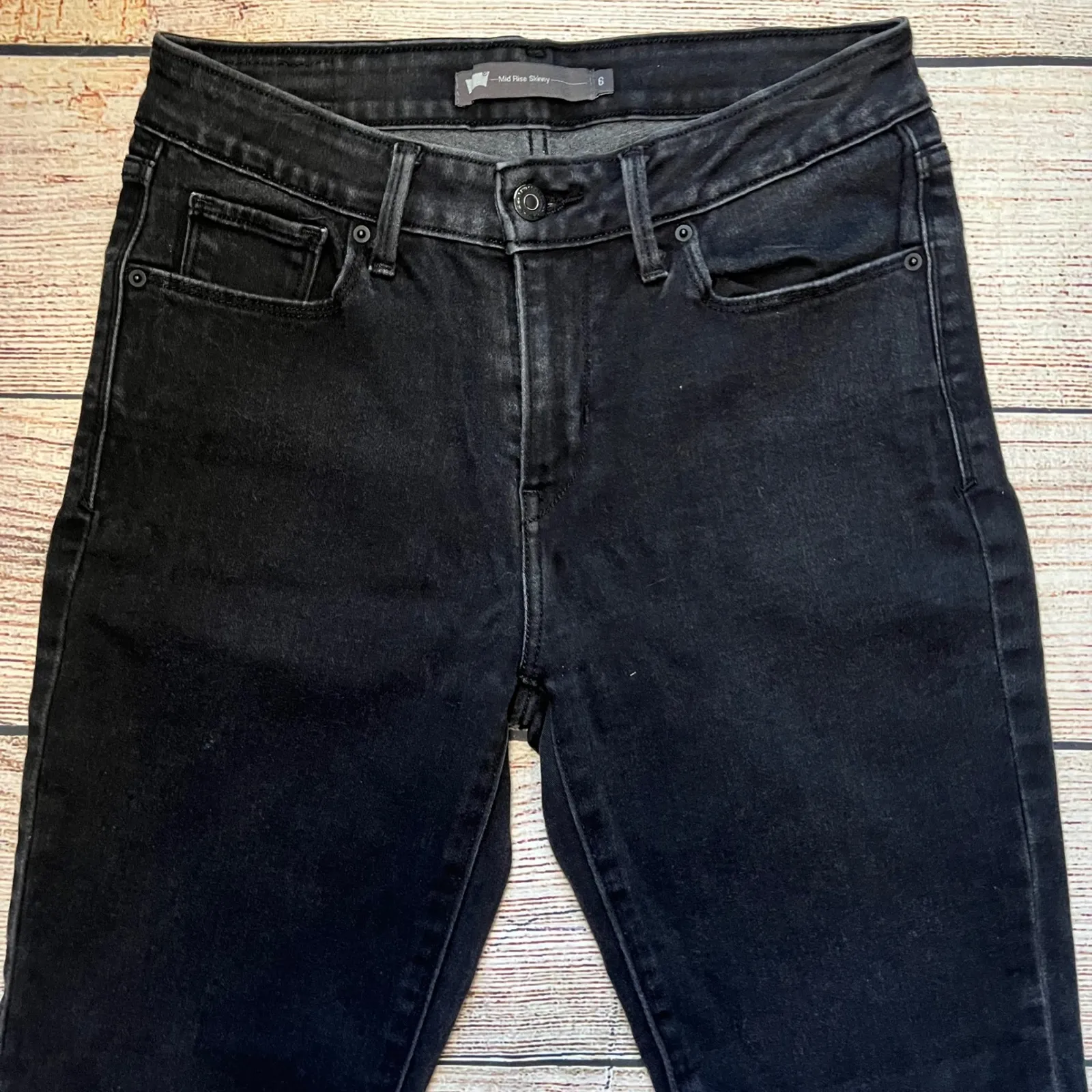Levi's Classic Mid Rise Skinny Jeans Black‎ Wash Womens 6 Denim Pants Grunge - Image 2