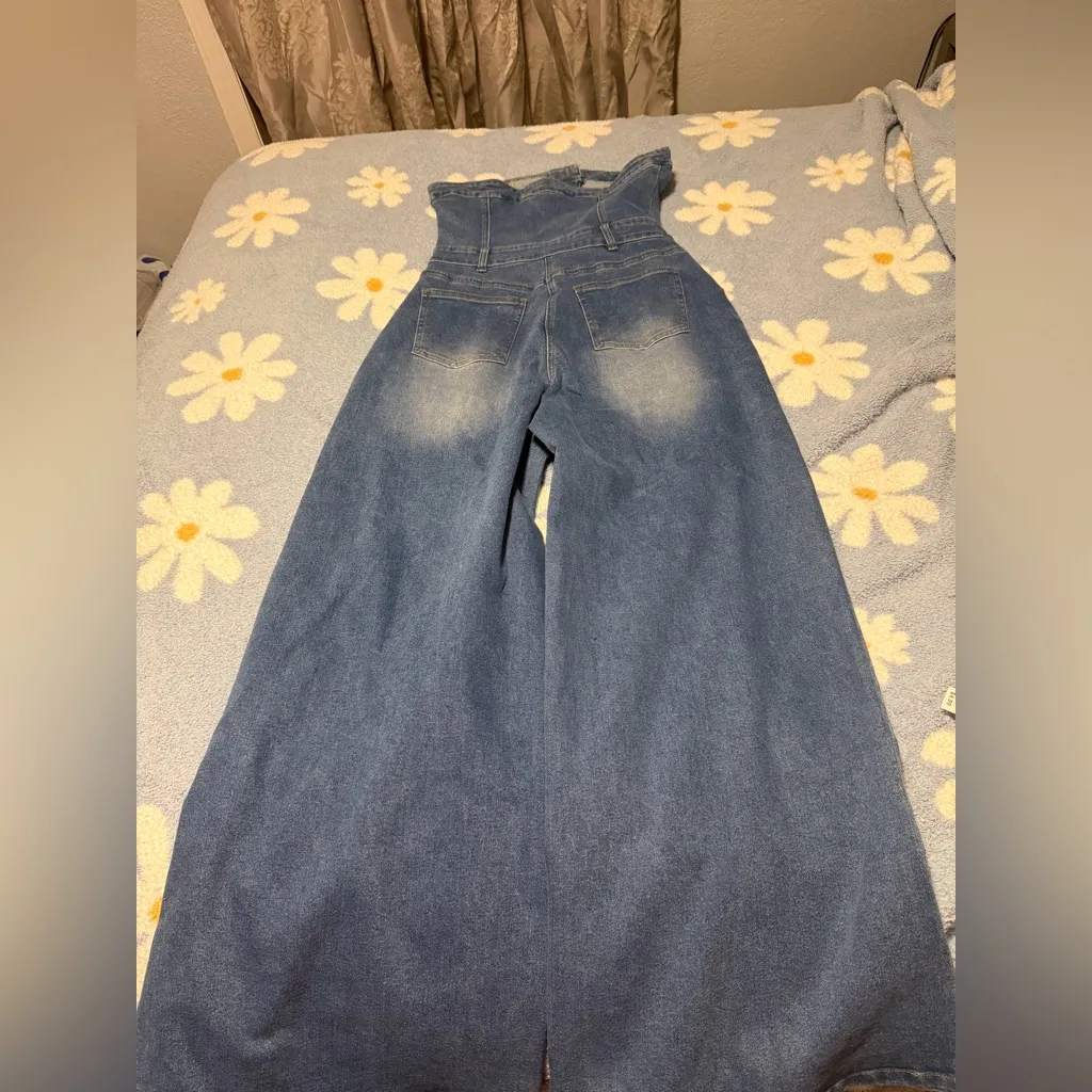 Vici Blue Denim Jumpsuit With Flared Legs - Image 3