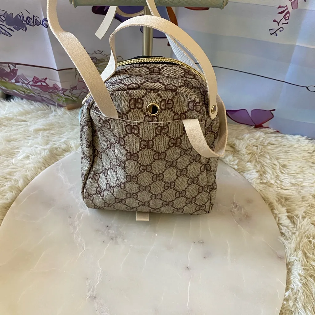 GD Monogram Mini Crossbody Bag with Striped Detail Brown - Image 2