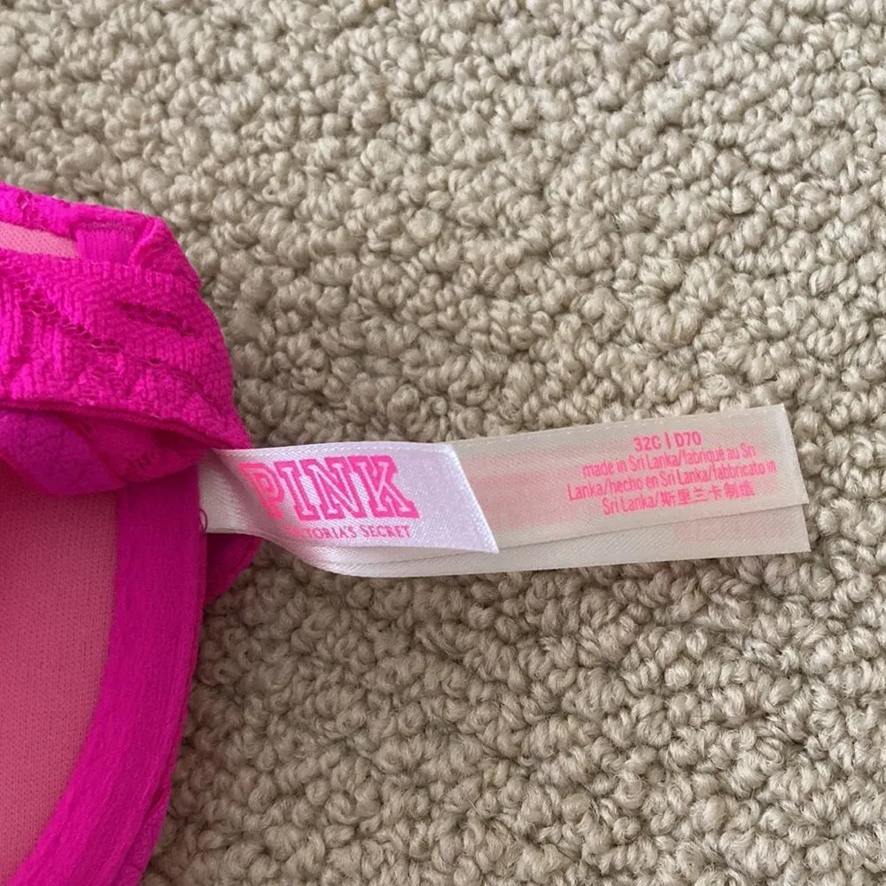 NEW Victoria’s Secret PINK Front Close Push-up Bra Floral Lace Pink Size 32C NIP - Image 8