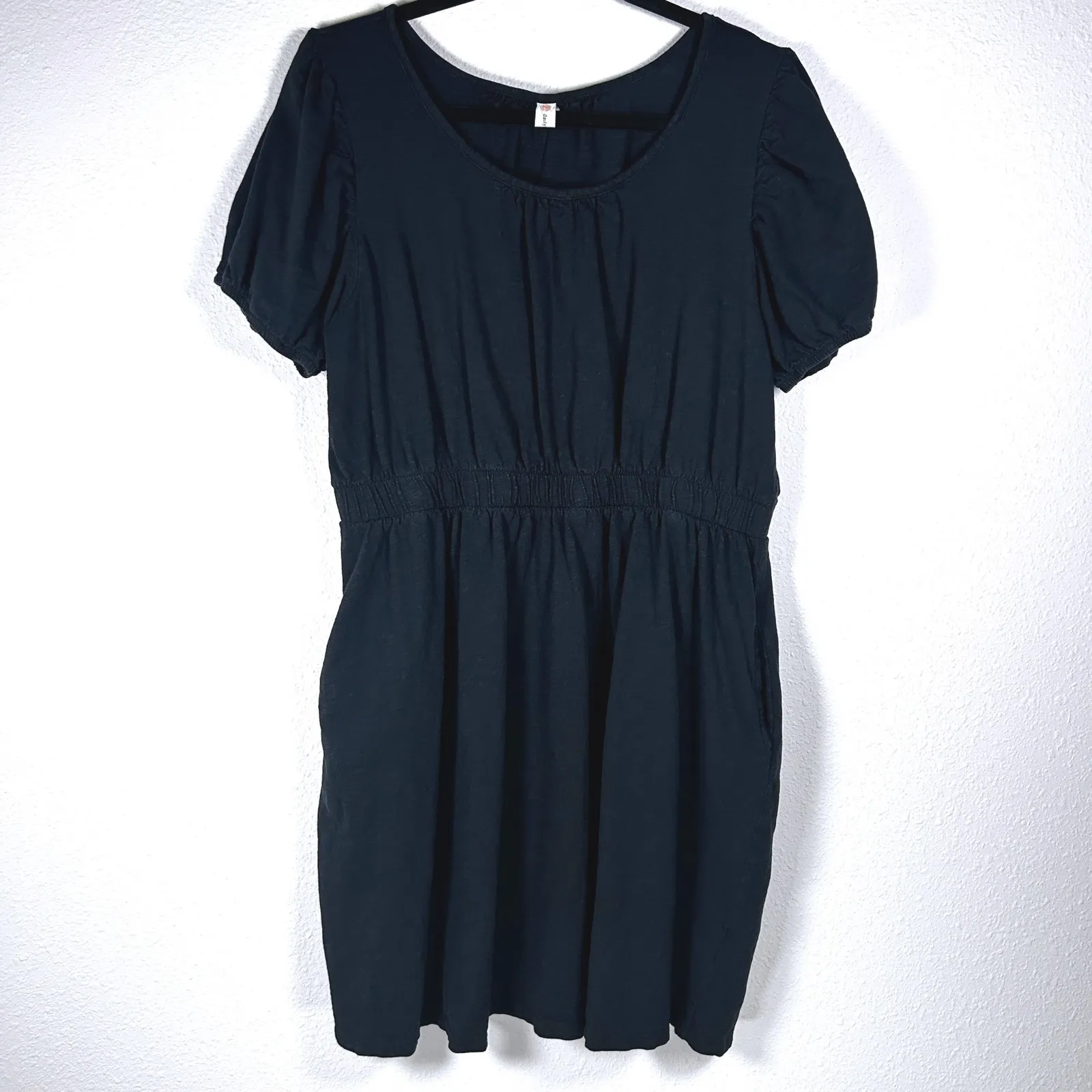 Daily Practice Anthropologie Cotton Black Dress Elastic‎ Waist Cap Sleeve Large - Image 2