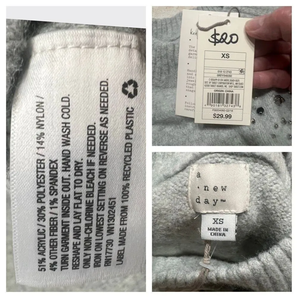A New Day Mock Turtleneck Sweater Gray Sz XS NWT - Image 3