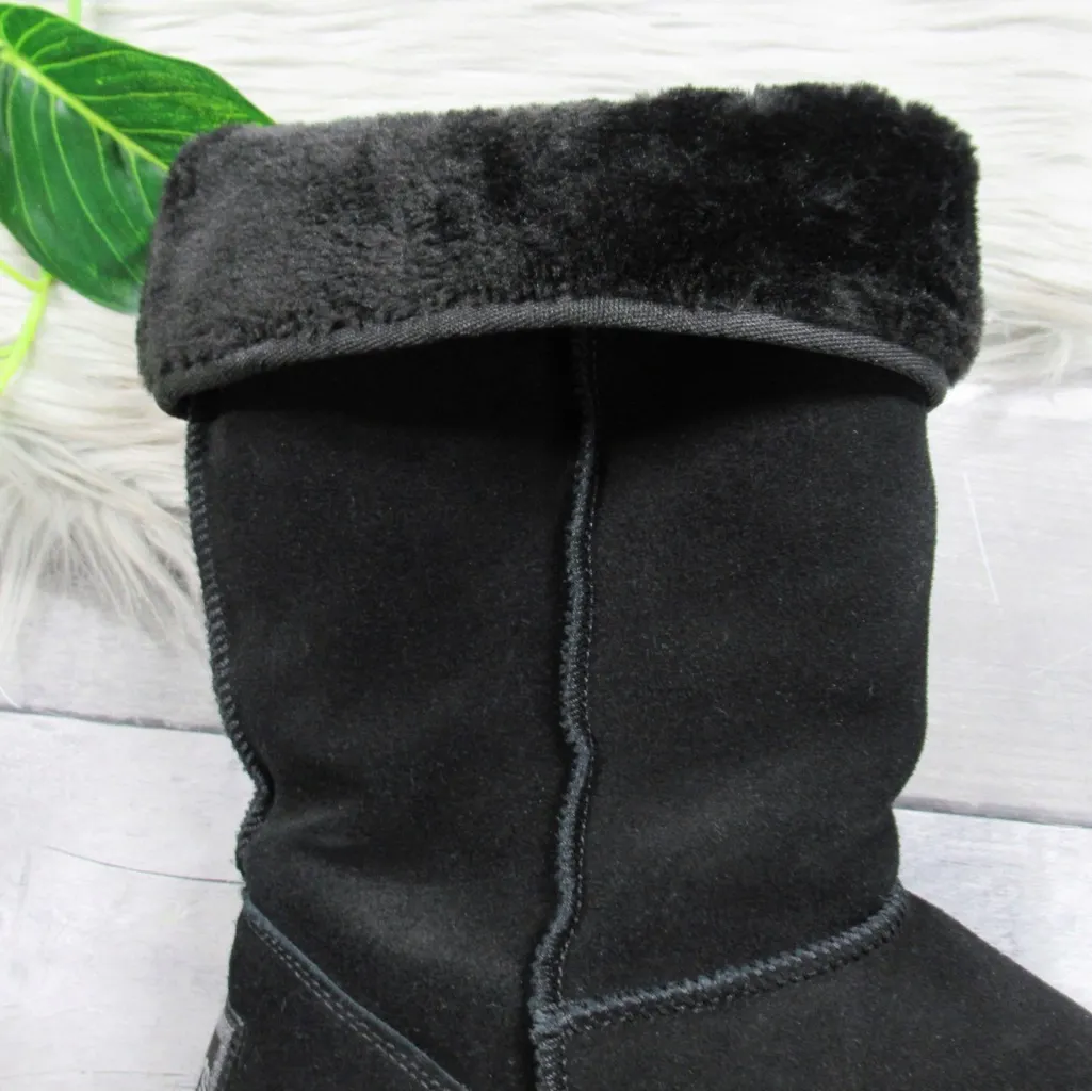 SKECHERS Australia Black Suede-Leather Faux-Fur Fleece Lined Comfort Boot Size 8 - Image 3