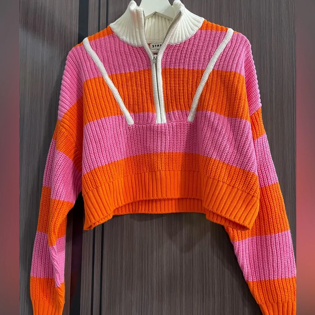 Staud Striped Mock Neck Sweater - Orange Knitwear XS
Colorful Striped - Image 3