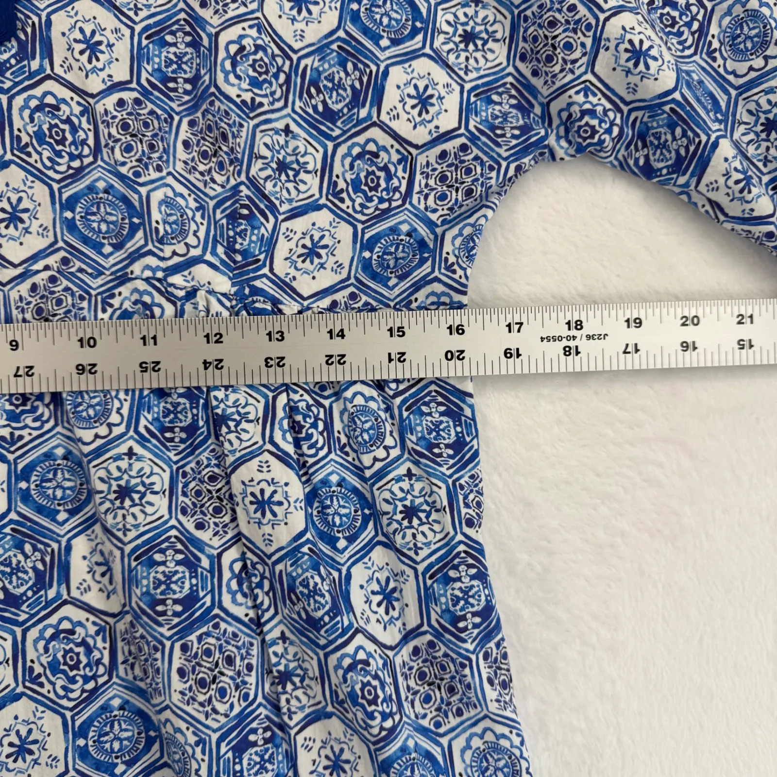 Sara Campbell Women's Maxi Dress Small Blue White Tile Print Cotton‎ USA Made - Image 3
