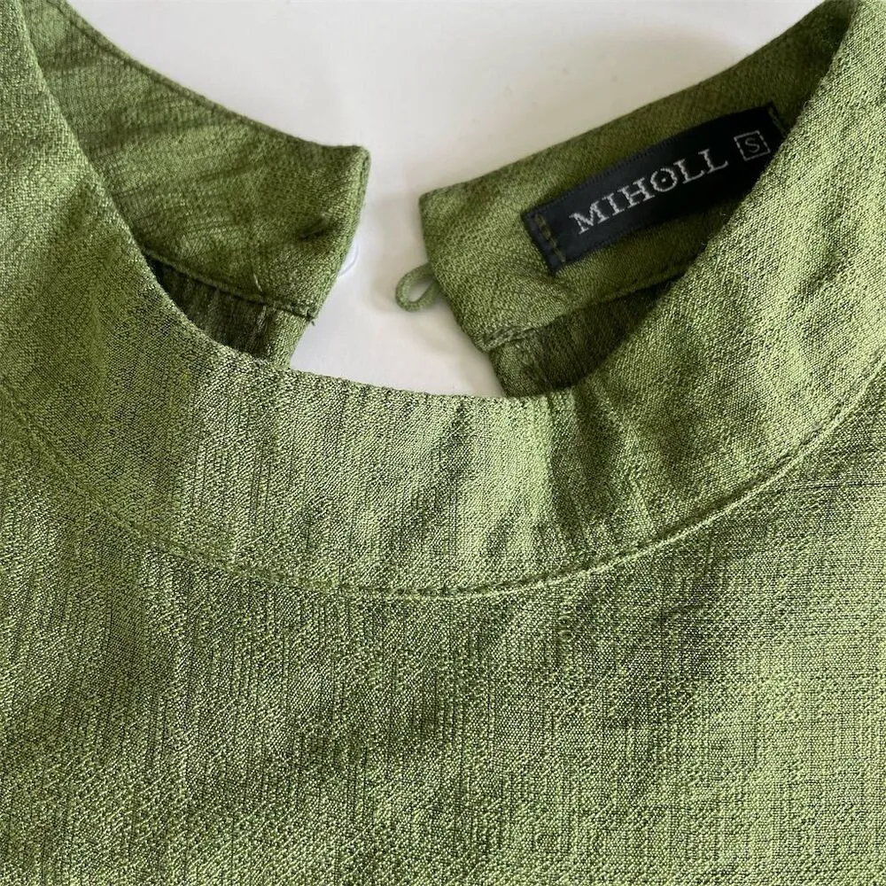MIHOLL Green Tiered Mini Dress Size Small Knee Length Casual Short Sleeve - Image 7