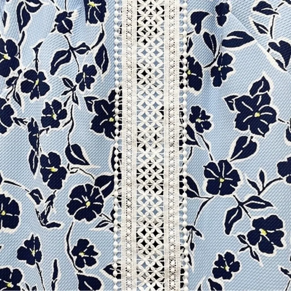NWT Eliza J Mini Dress Size 4 Lace Trim Floral Blue & White Coastal Shift NEW - Image 14