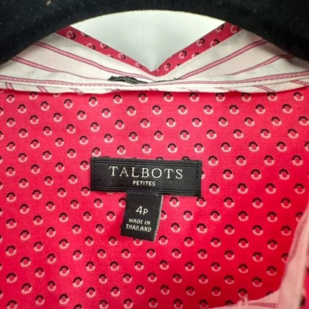 Talbots Wrinkle Resistant Top Blouse Button Down Pink Geometric Size 4 pet small - Image 4