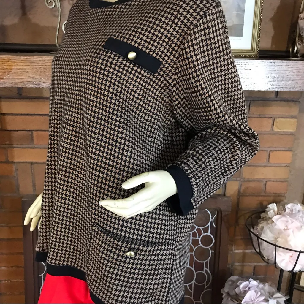 VINTAGE 1990'S CAPE COD SPORTSWEAR BROWN & BLACK HOUNDSTOOTH SWEATER (18/20) Size 18W - Image 8