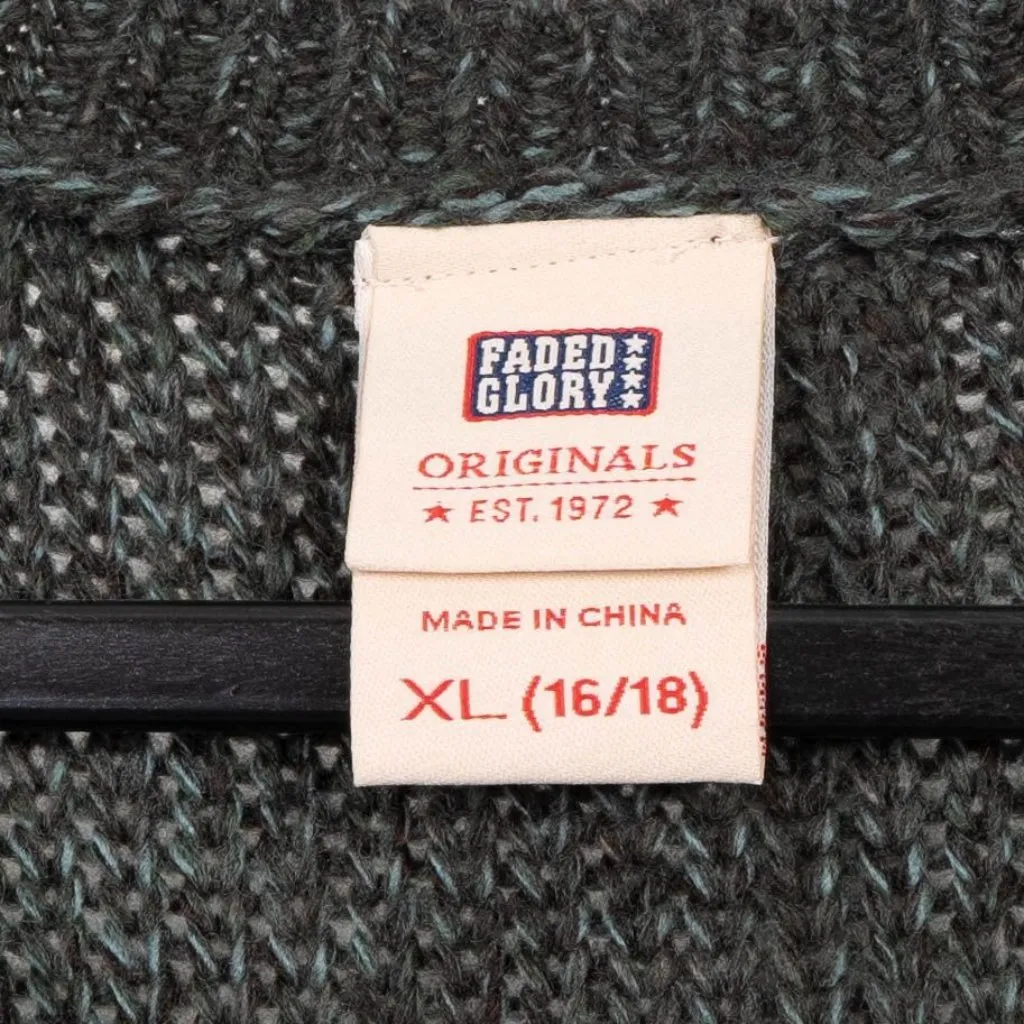 Faded Glory Cardigan Sweater XL 16 18 Womens Green Cable Knit Buttons Longs - Image 4