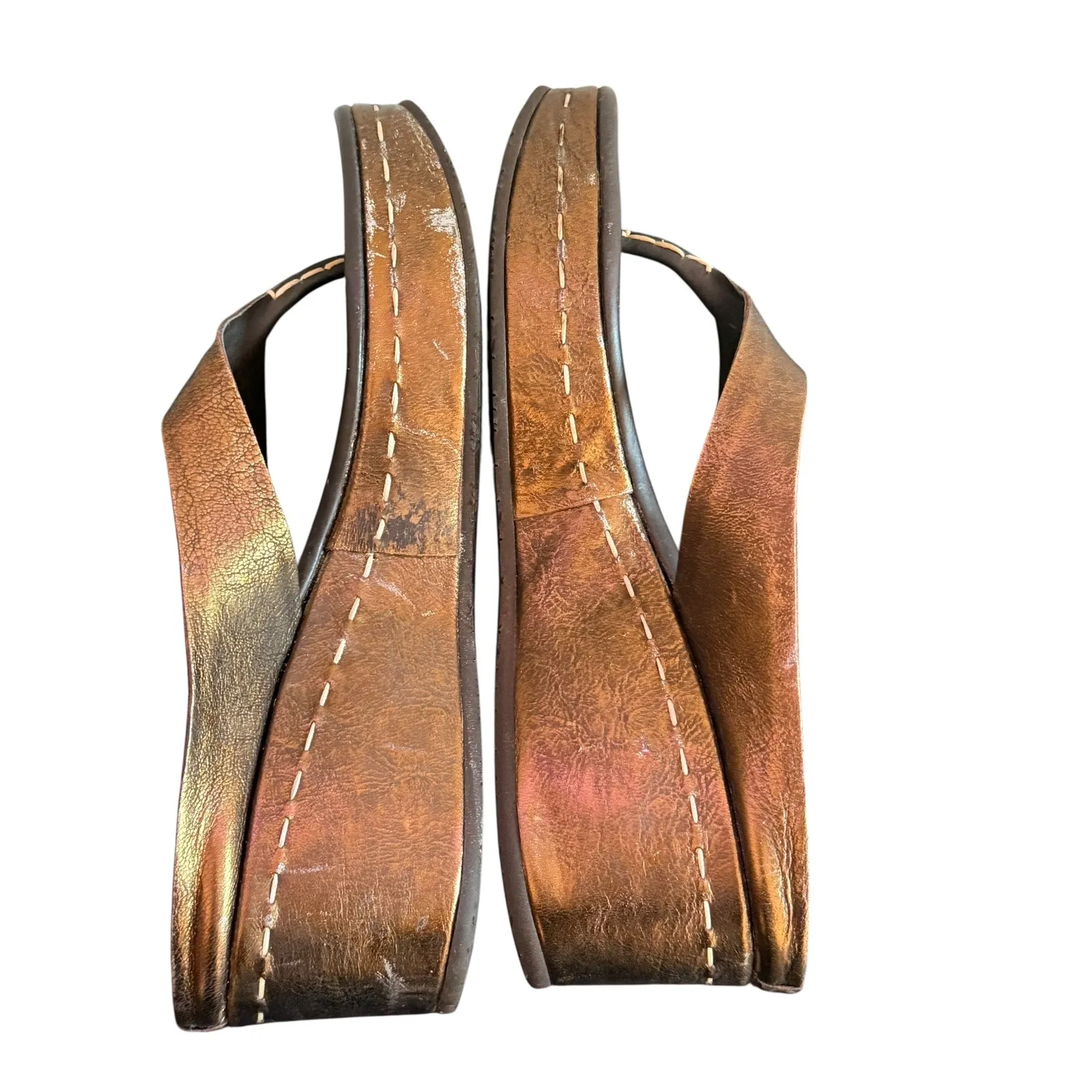 Donald J Pliner Shana Thong Wedge Sandals Women 7.5 Metallic Platform Distressed Brown - Image 10