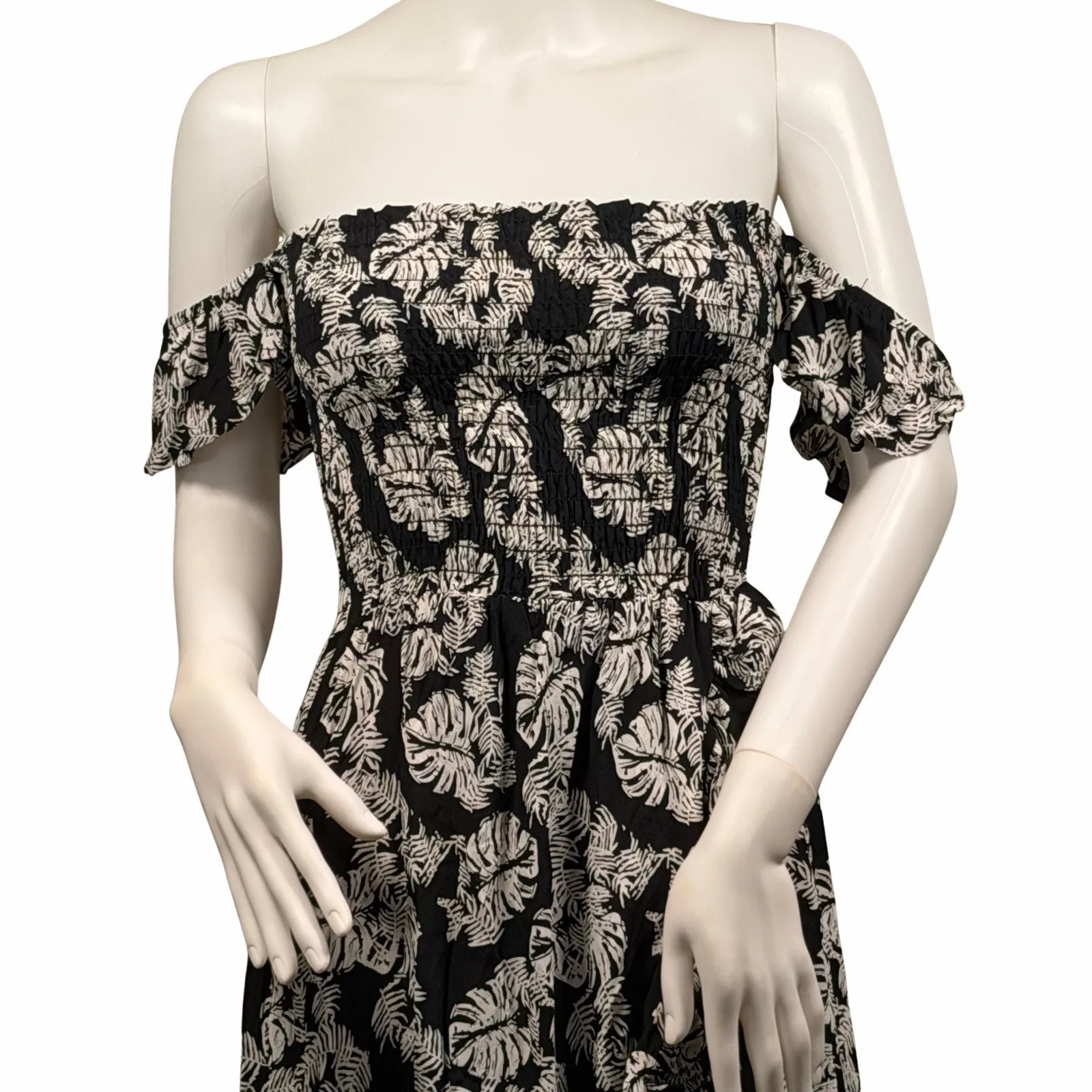 Lucy Love Dress Women's Small Wild Heart Off-The-Shoulder Floral Black White - Image 2