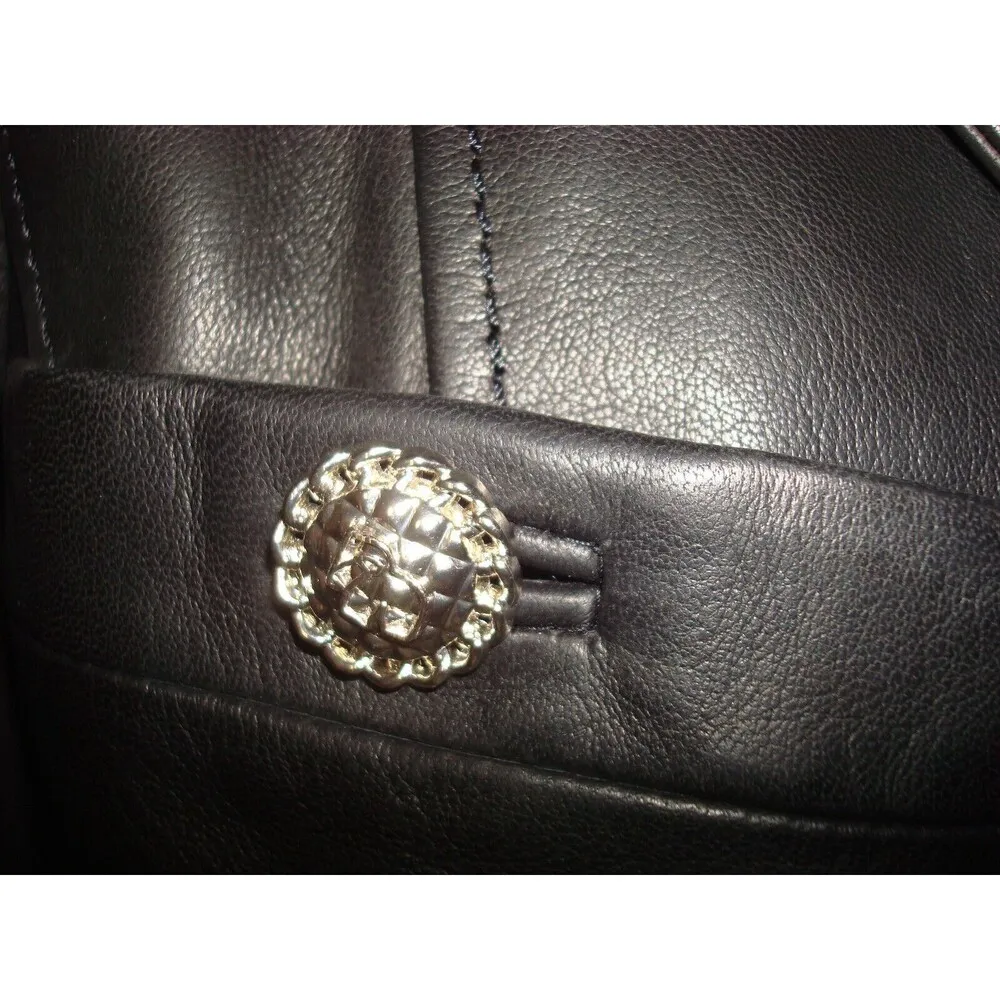 New NWT Karl Lagerfeld Paris Black Leather Jacket Long S Womens Buttons Silver - Image 8