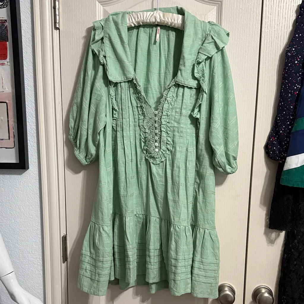 💖 Free People Elora Delicate Cottagecore Mini Dress in Mermaid's Tail Green - Image 2