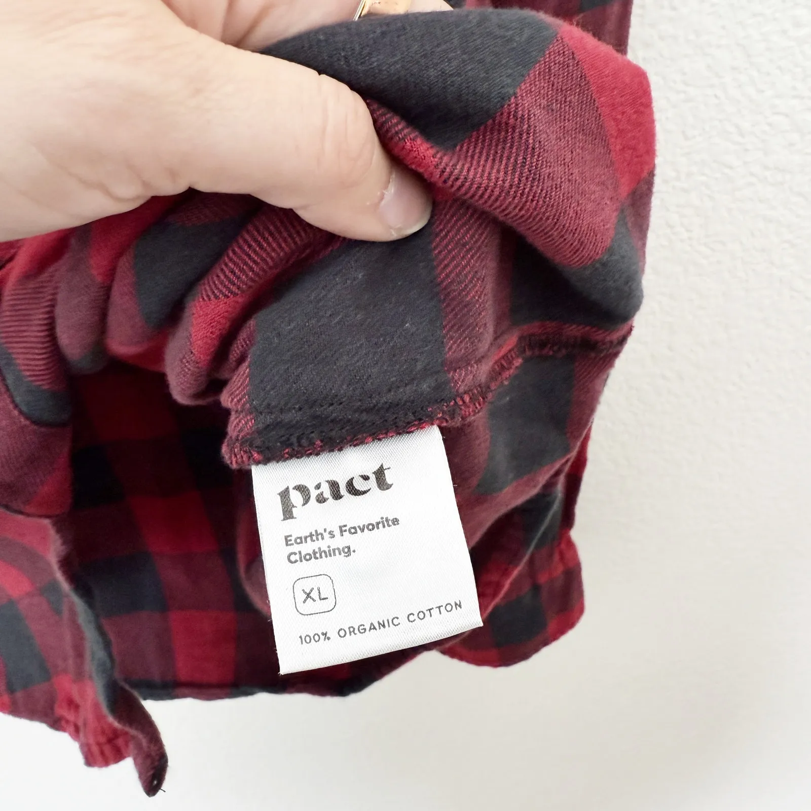 [Pact] Red Black Buffalo Plaid Tartan Button Down Shirt Organic Cotton Size XL - Image 11