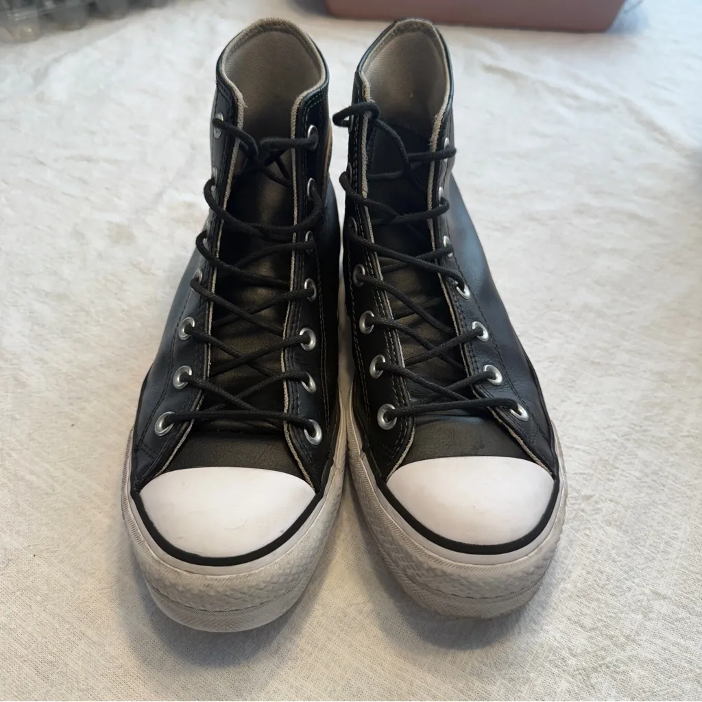 Converse Black Leather Upper Chuck Taylor All Star Sneakers Womens 9/ Mens 7 - Image 6