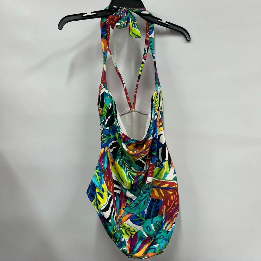 Lauren Ralph Lauren Sz. 10 Rainforest Multicolor Halter Mio 1 Piece Swimsuit Blue - Image 2
