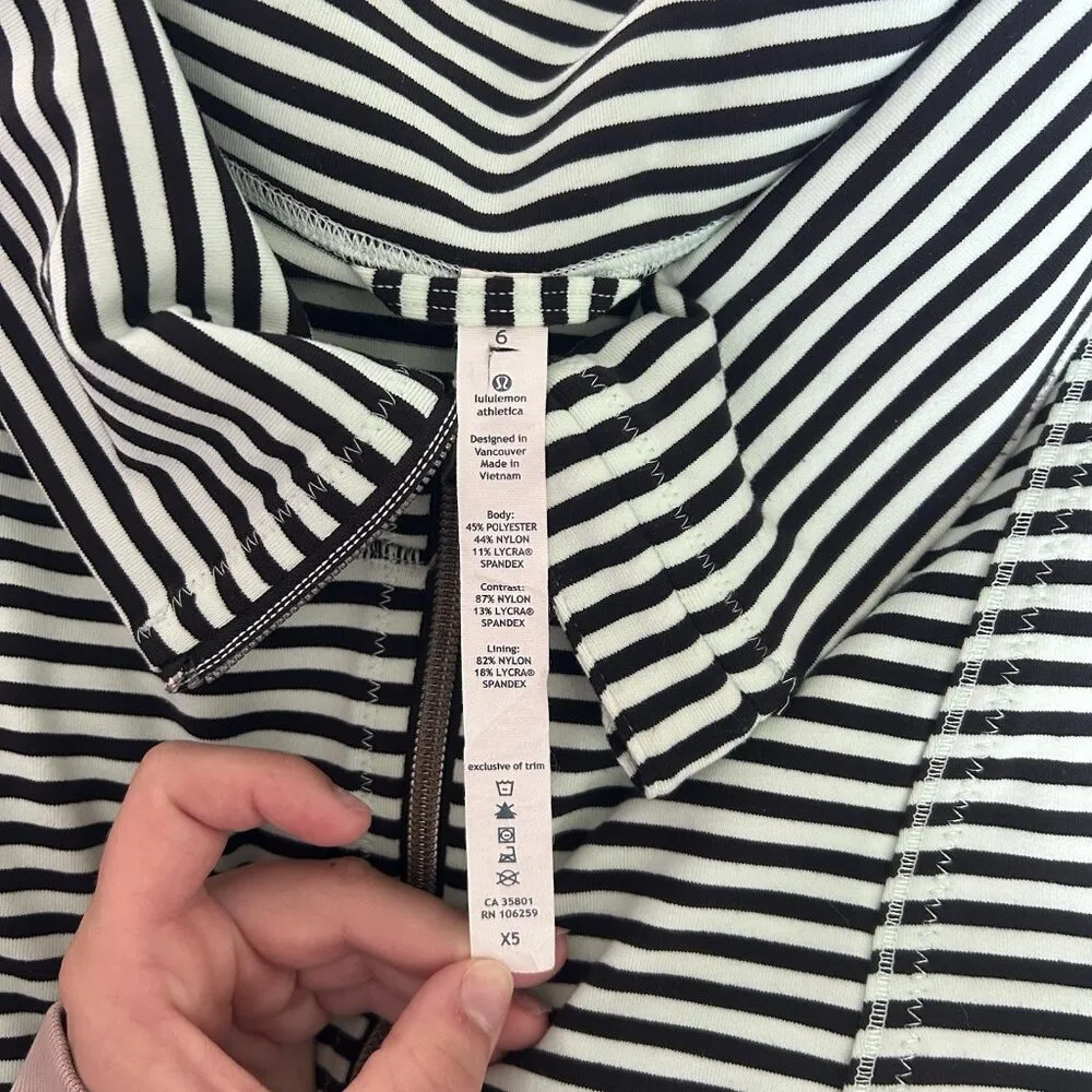 Lululemon Daily Yoga Mint Moment Jacket Sz 6 Full Zip Black Green Stripe Preppy - Image 5